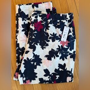Liz Claiborne Linen Blend Lightweight Pants ~ Size 3X ! Blue & Pink Floral